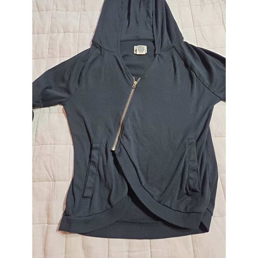 Y2K Women's Converse Zip-up Hoodie Black Whimsigoth Asymmetrical Zipper Grunge‎